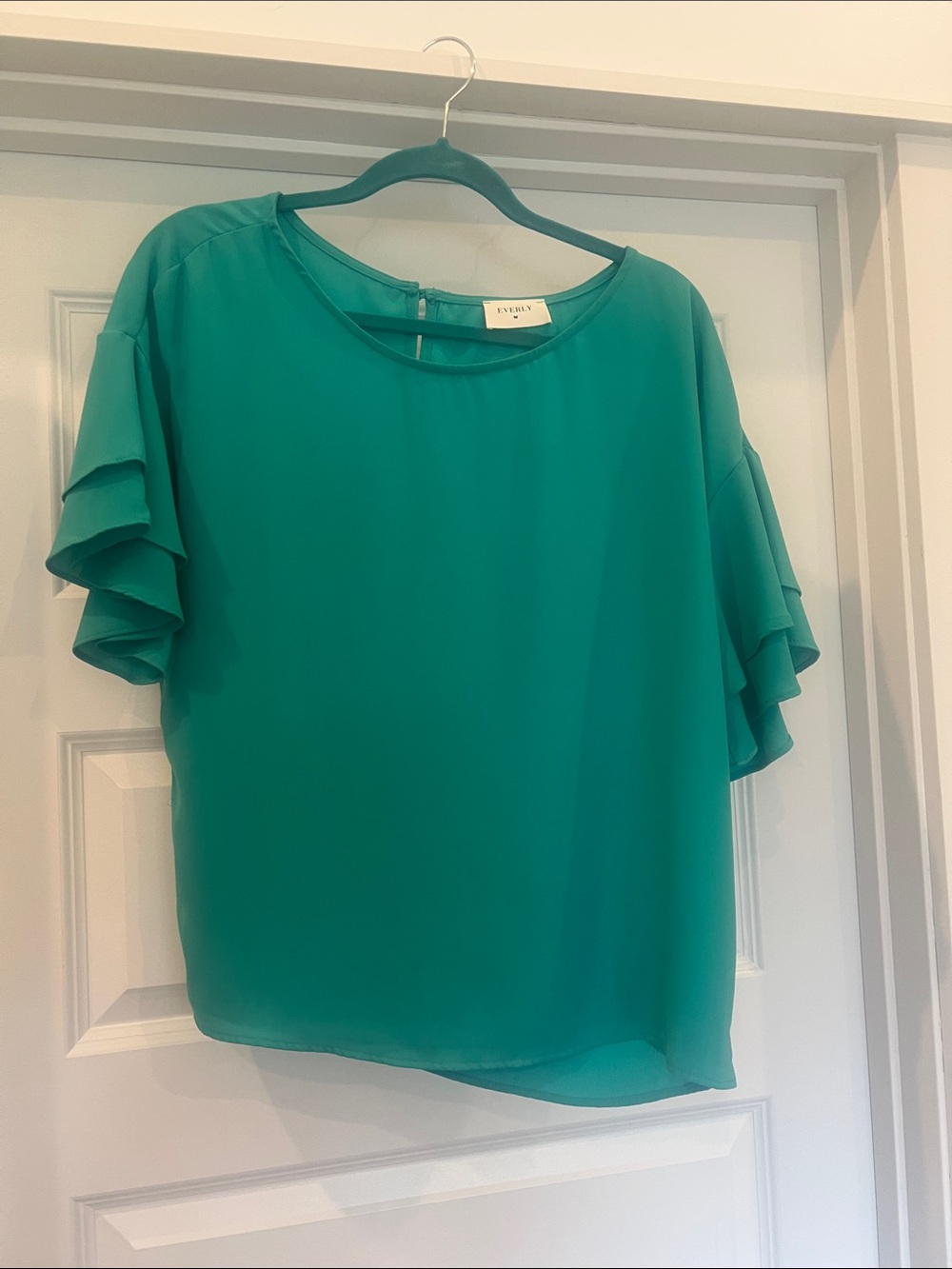 Everly Teal Ruffle-Sleeve Blouse